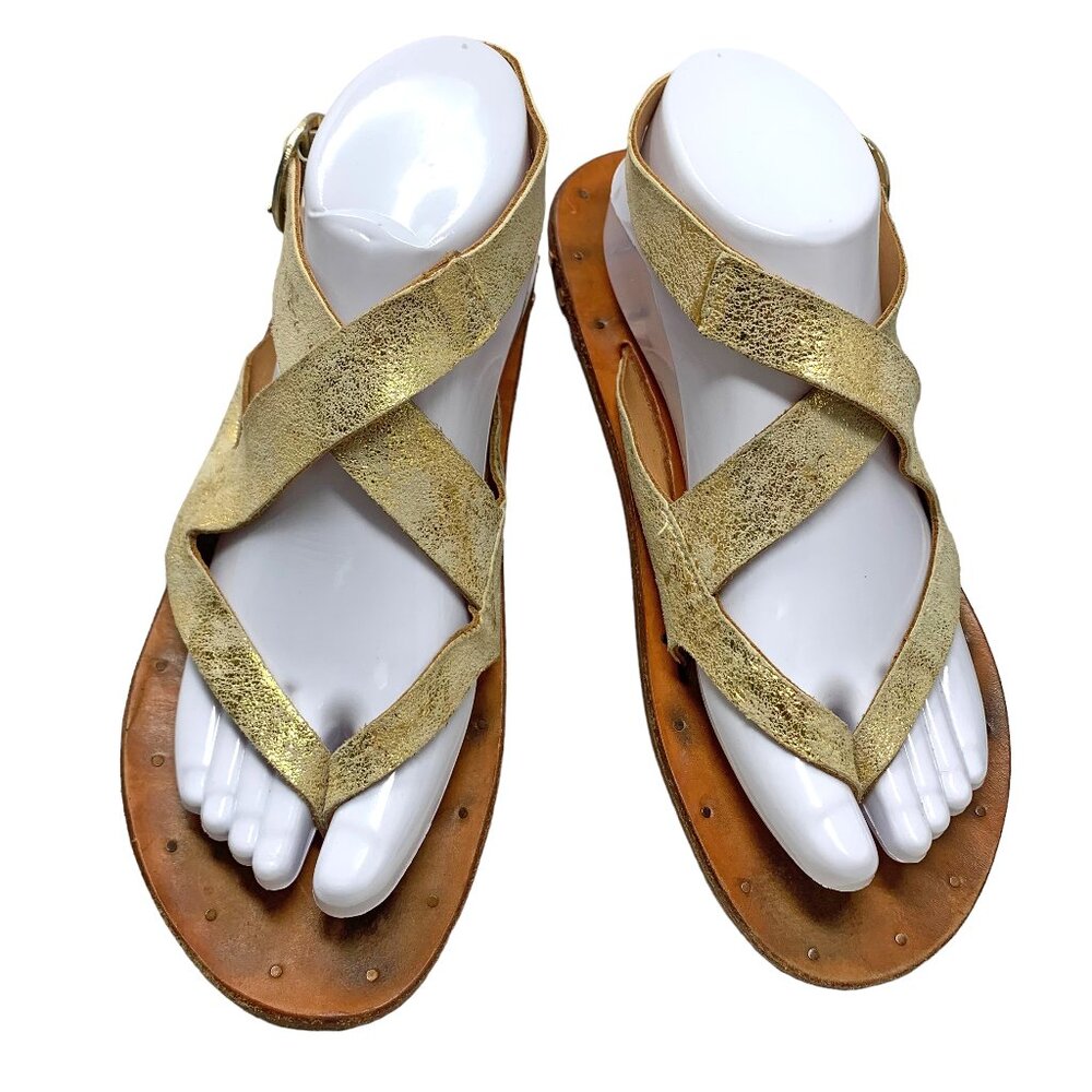 BEEK by Two Birds Frosted Gold Leather‎ Toe Post Sandals